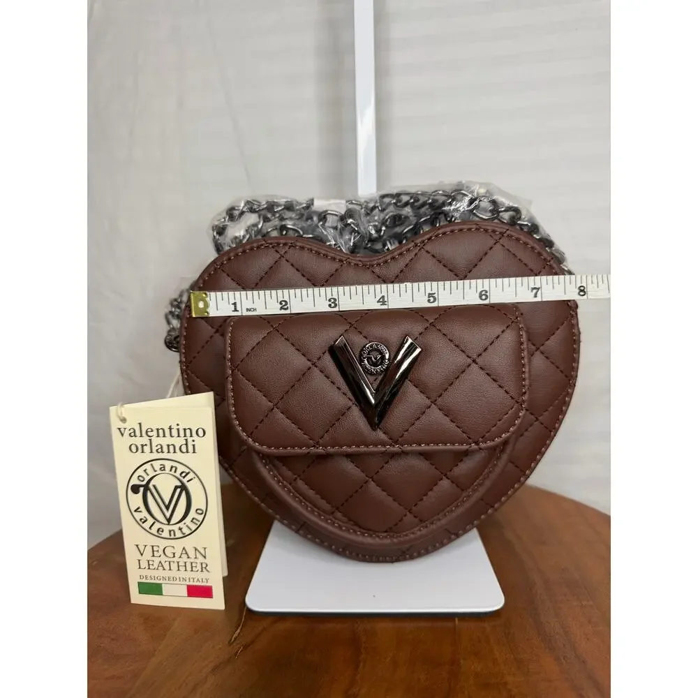 Valentino Orlandi Heart Crossbody MSRP $139 NWT Brown Quilted Vegan Leather
